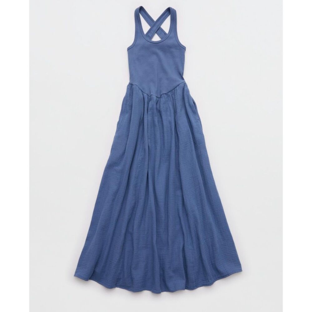 NEW Aerie Womens Blue dress XXS-XL At The Barre Cross Back Midaxi Midi Maxi long
